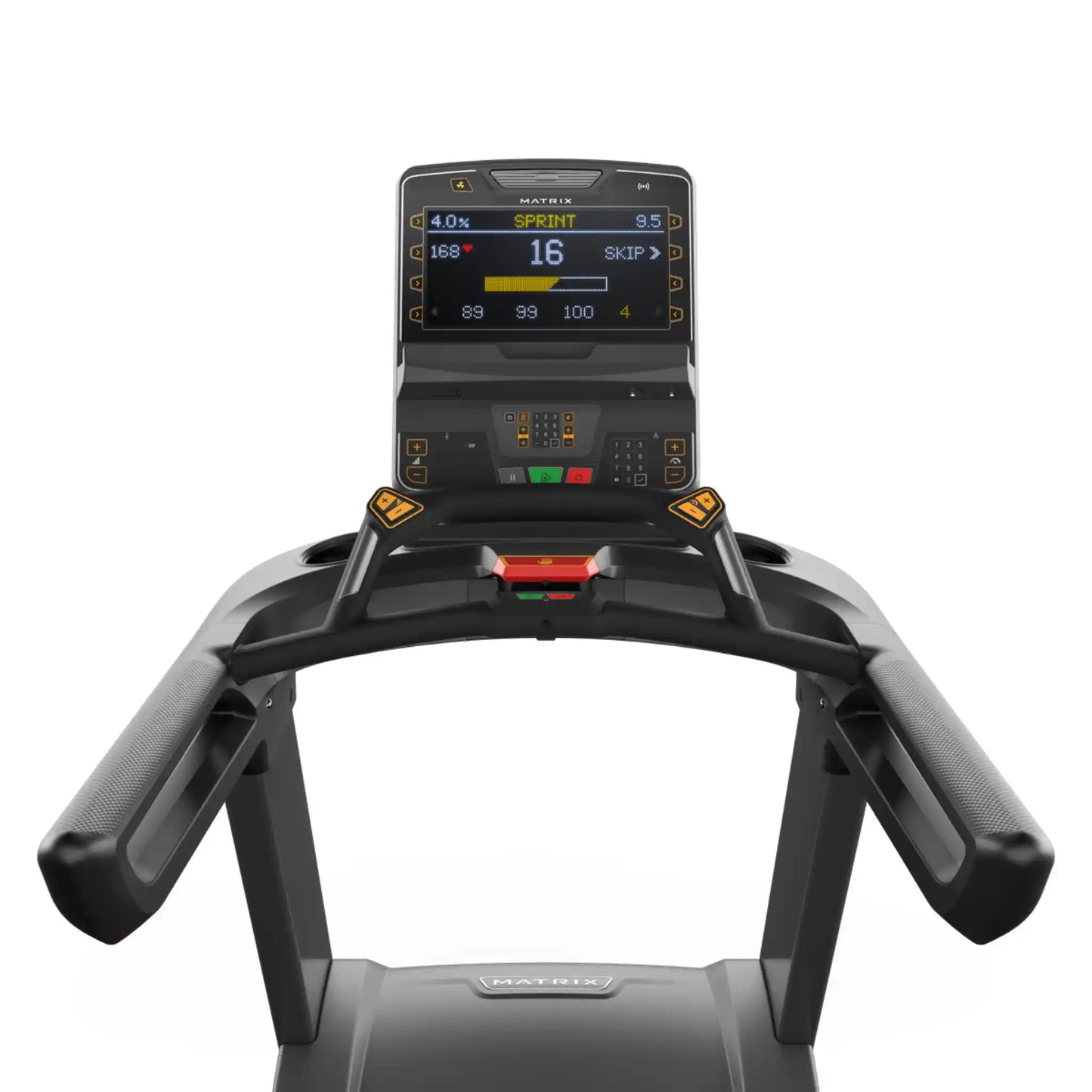 Treadmill with a digital display on a white background