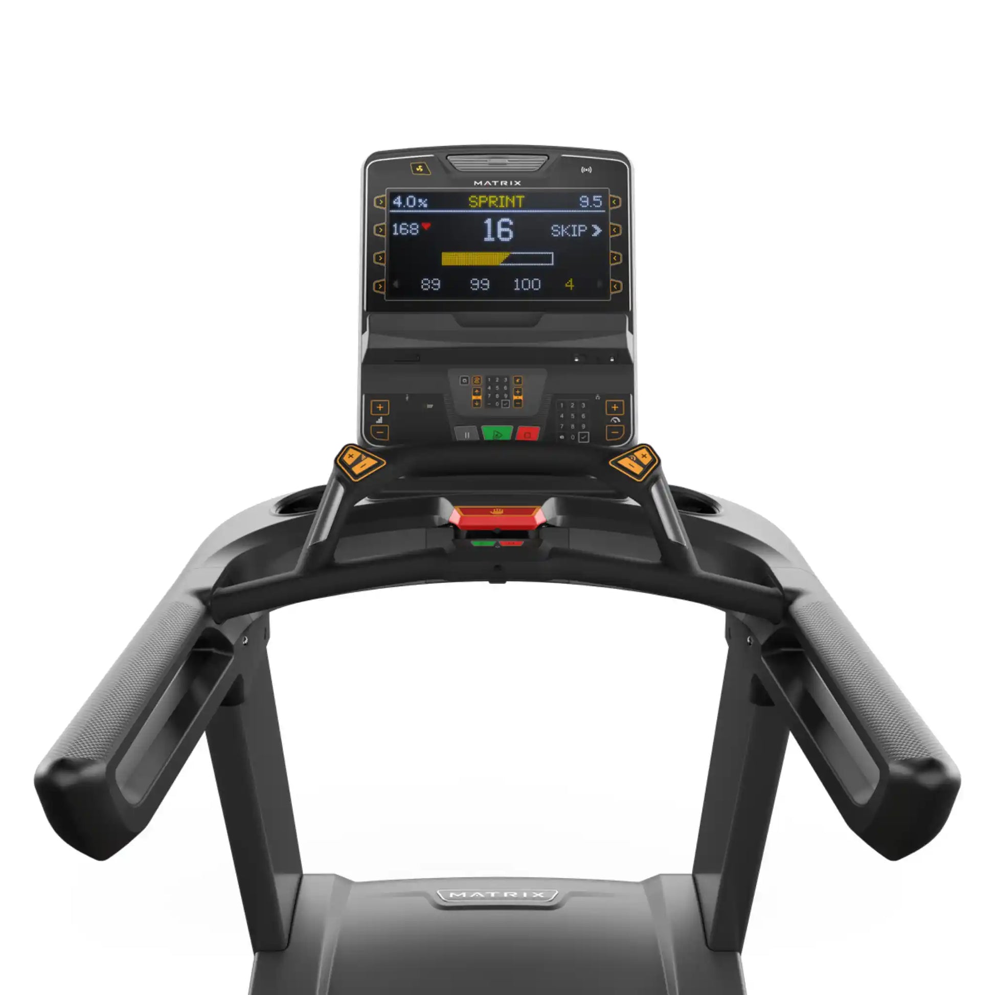 Treadmill with a digital display on a white background