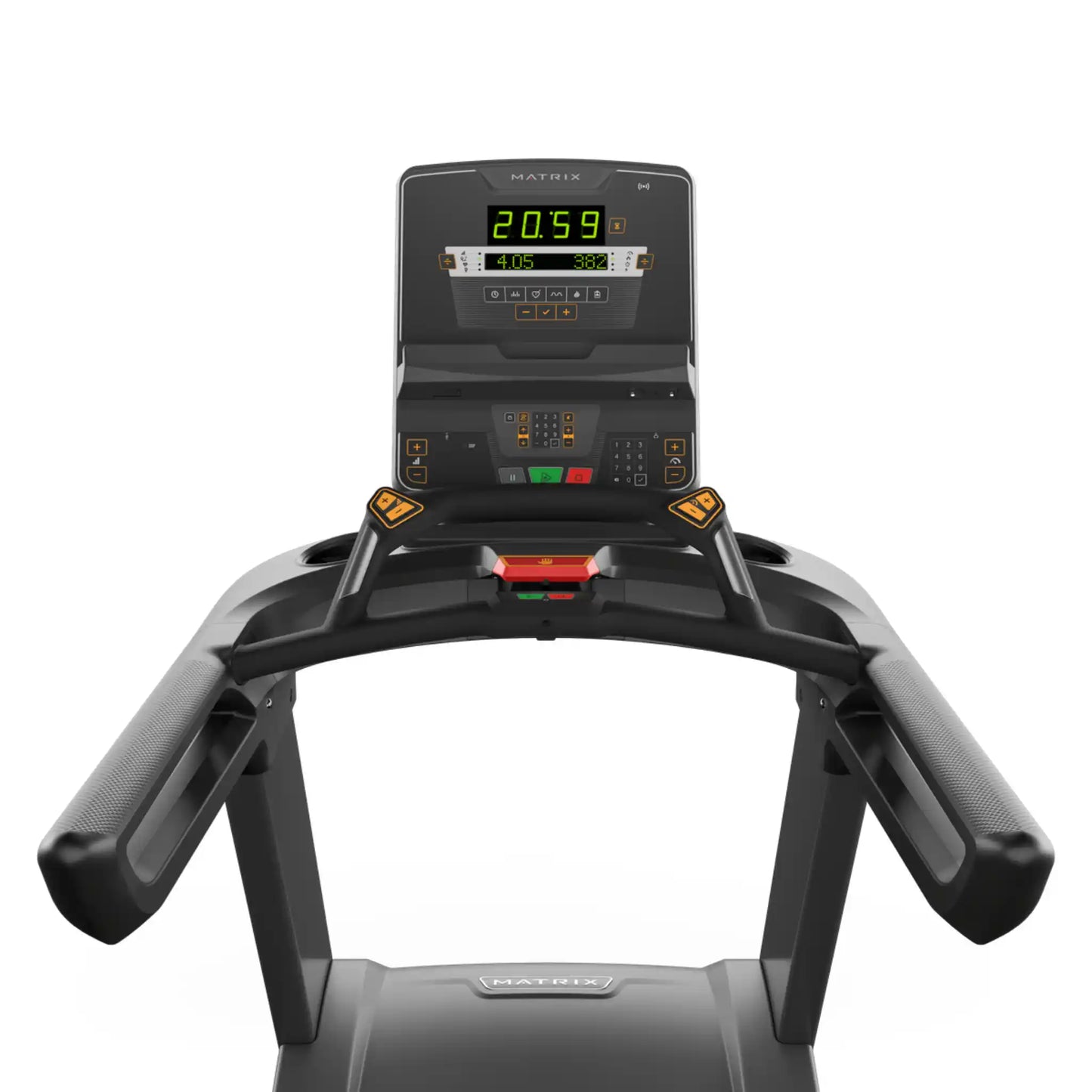 Treadmill with a digital display on a white background