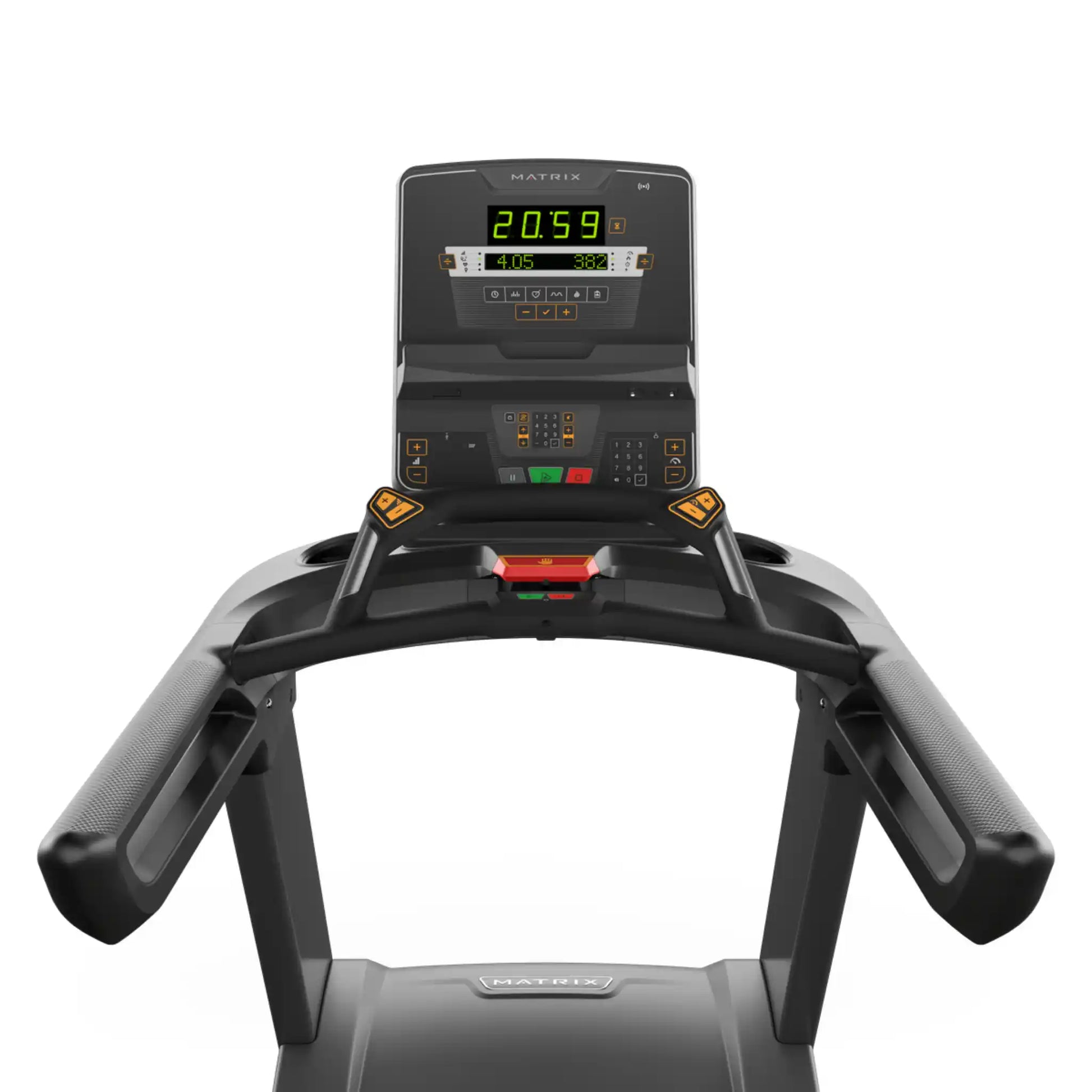 Treadmill with a digital display on a white background