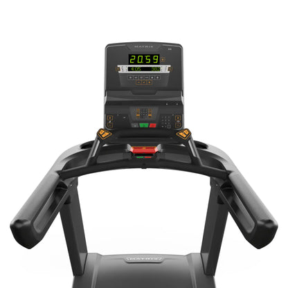 Treadmill with a digital display on a white background