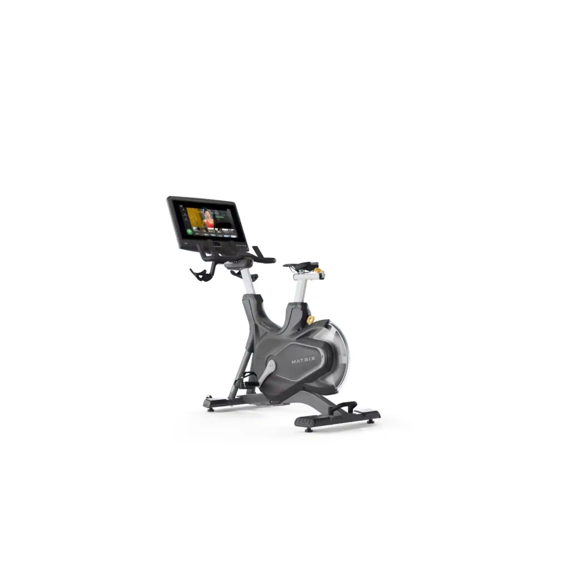 Exercise bike with a display screen on a white background