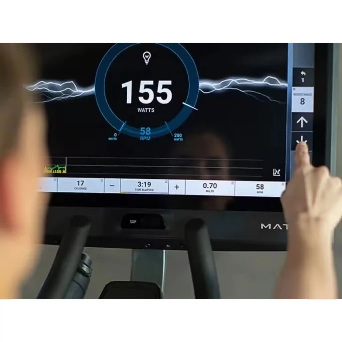 Close up of display console on Matrix exercise bike 