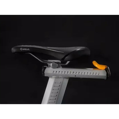 Close up of exercise bike seat