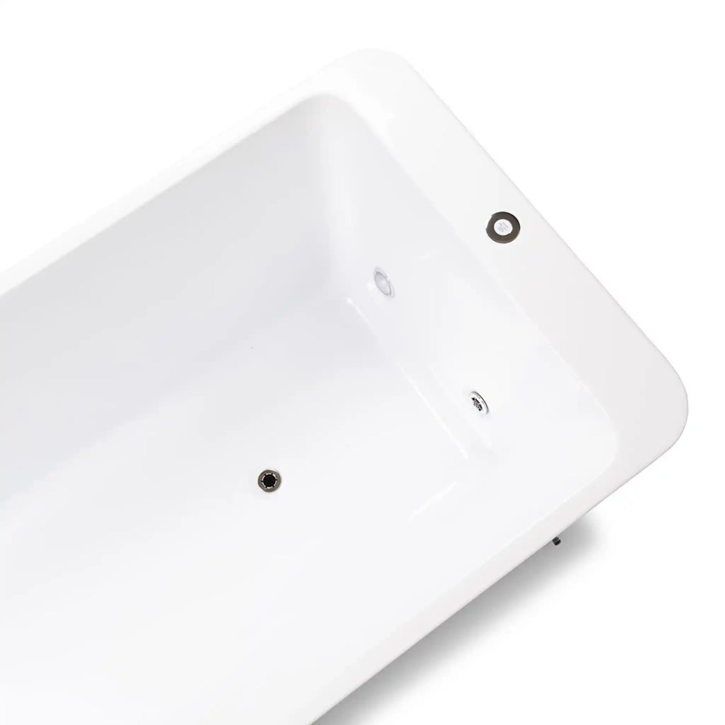 Close-up of the inside of a white ice bath on a white background