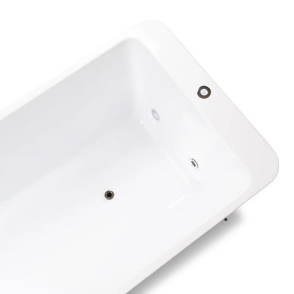 Close-up of the inside of a white ice bath on a white background