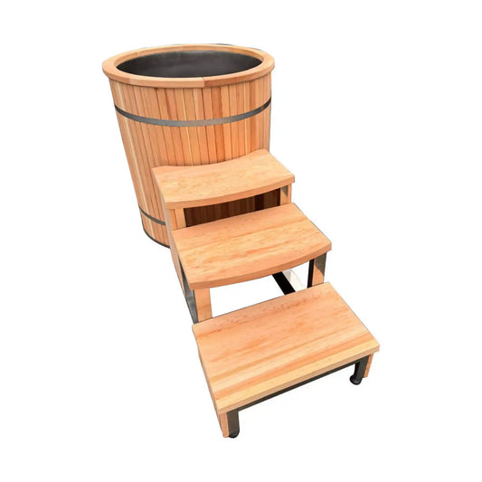 Wooden ice bath with steps on white background