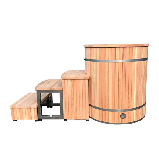 Wooden ice bath with steps on white background