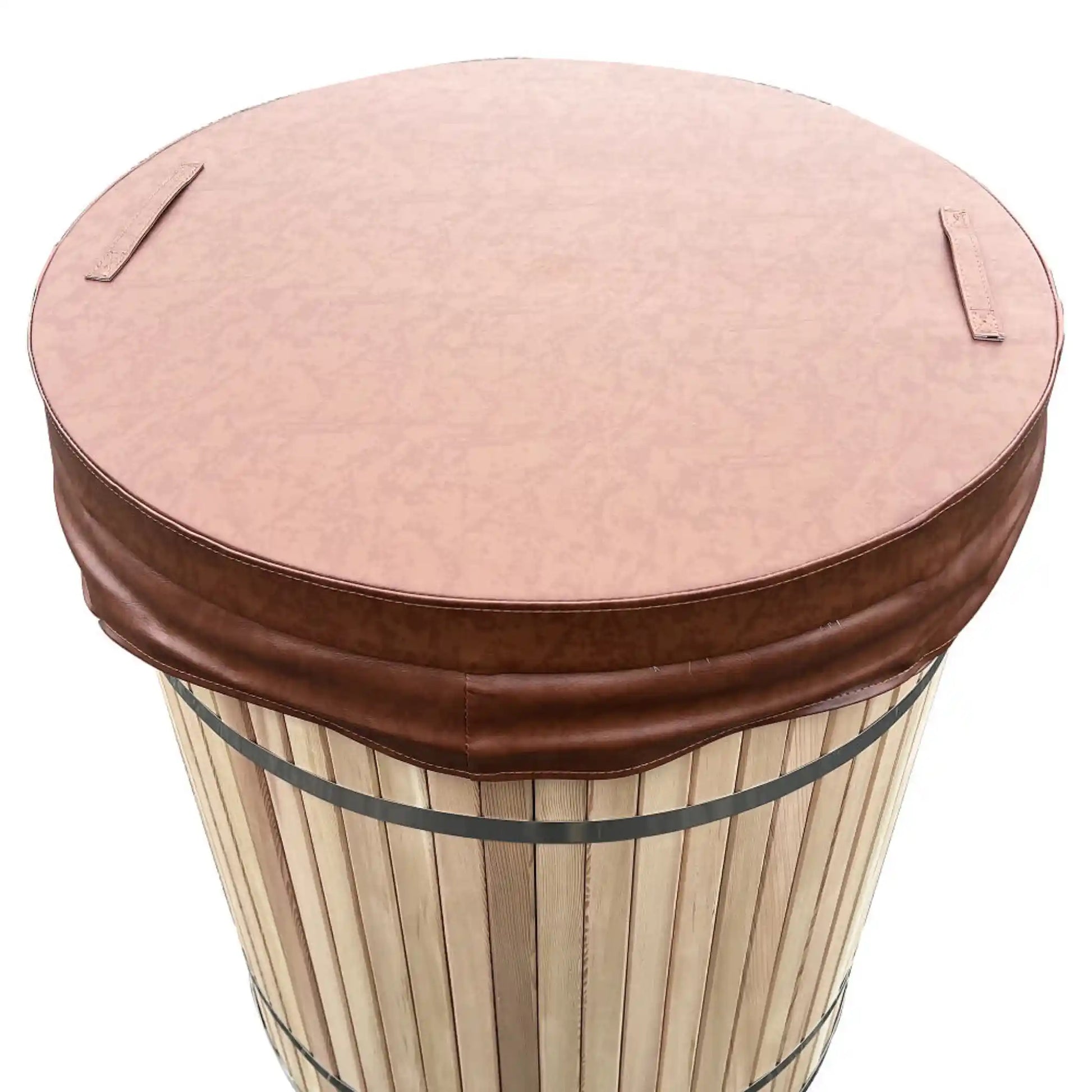 Brown cover on wooden ice bath on white background