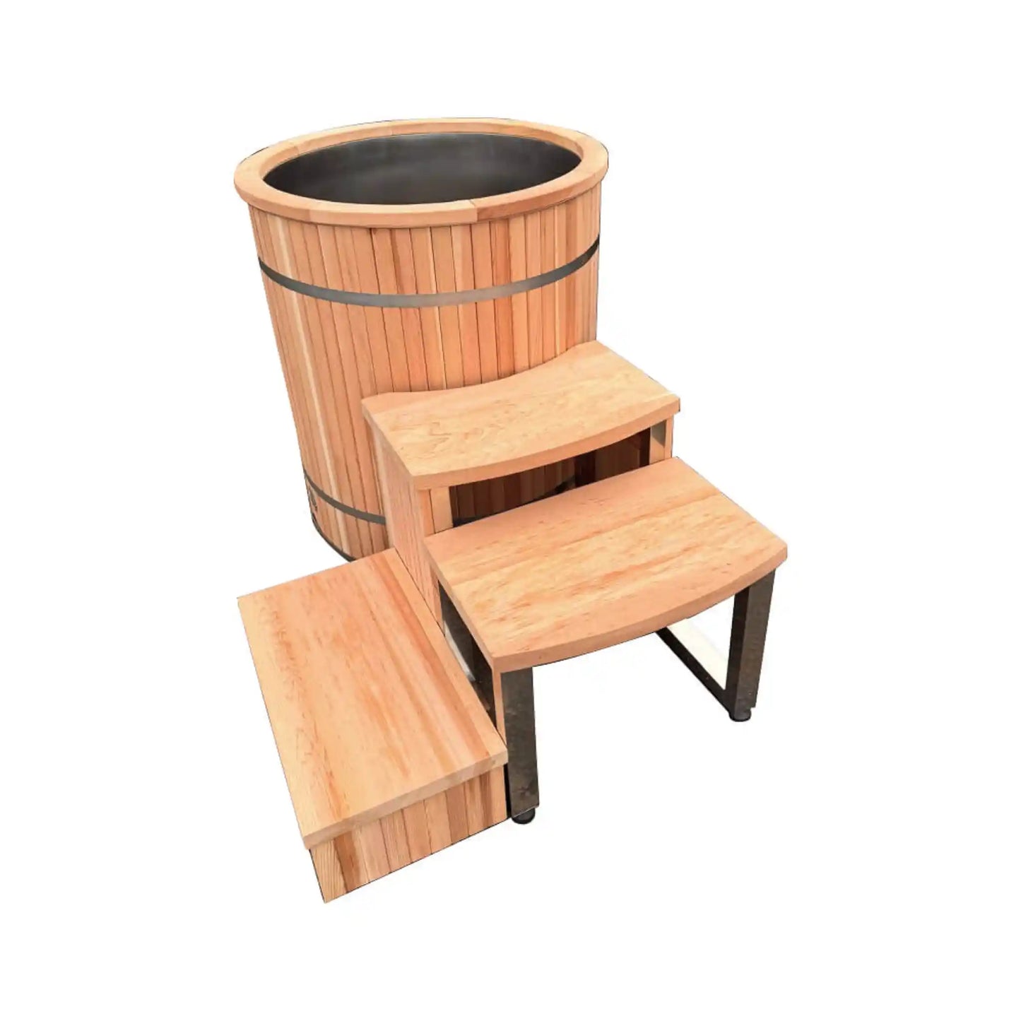Wooden ice bath with steps on white background