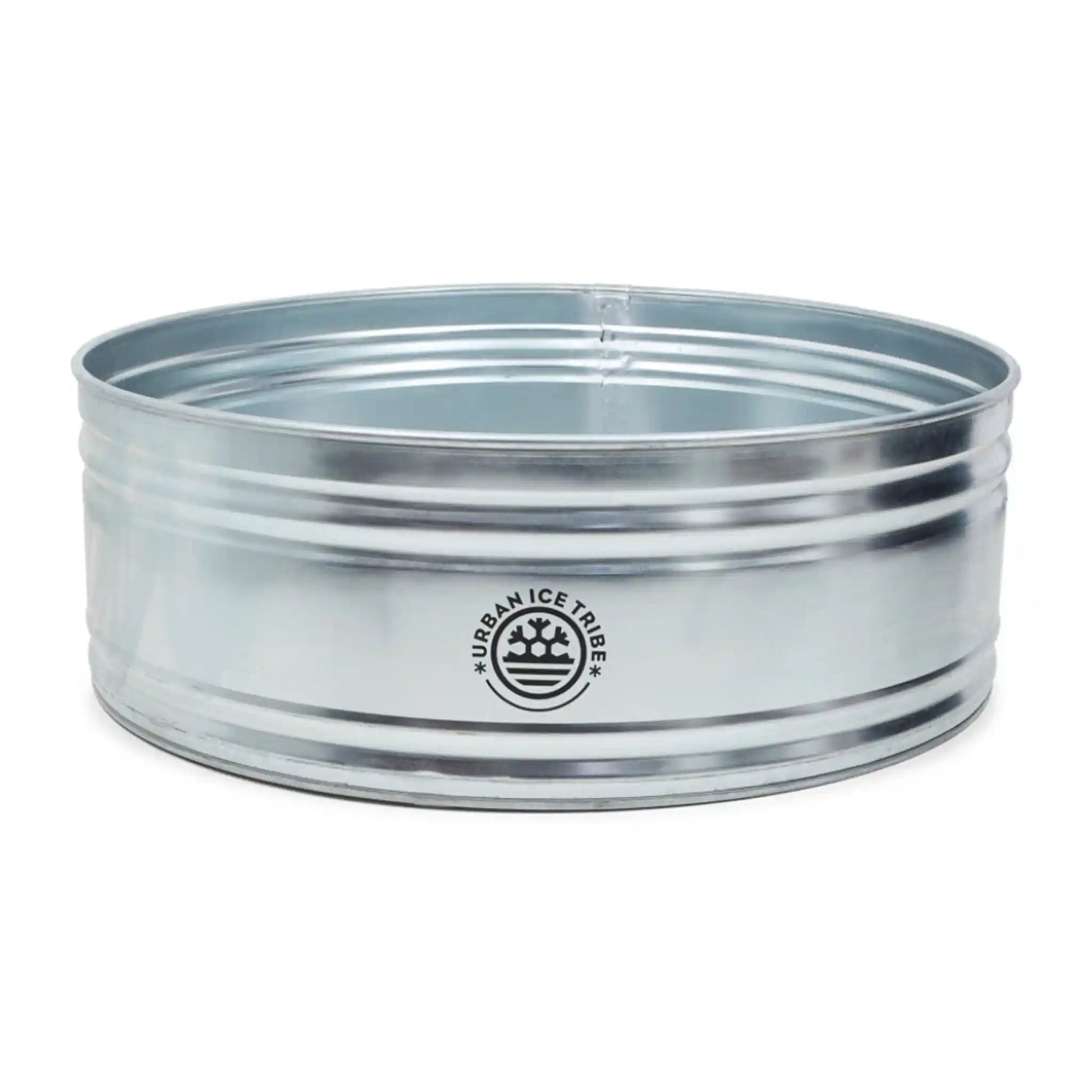 Metal ice bath with 'Urban Ice Tribe' logo on a white background