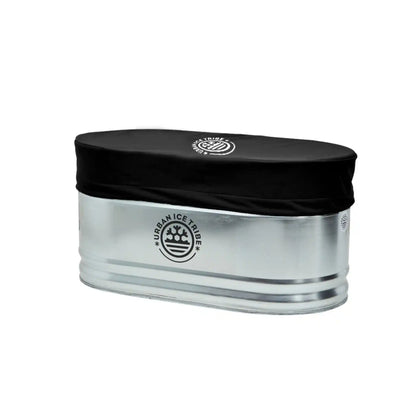 Steel ice bath and black cover, with Urban Ice Tribe branding, on white background