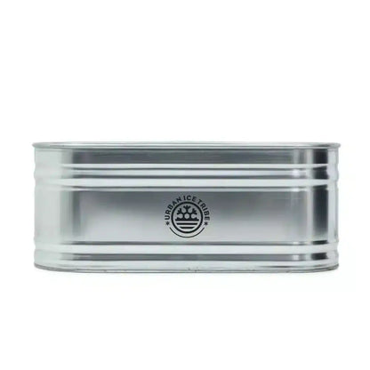 Steel ice bath, with Urban Ice Tribe branding, on white background