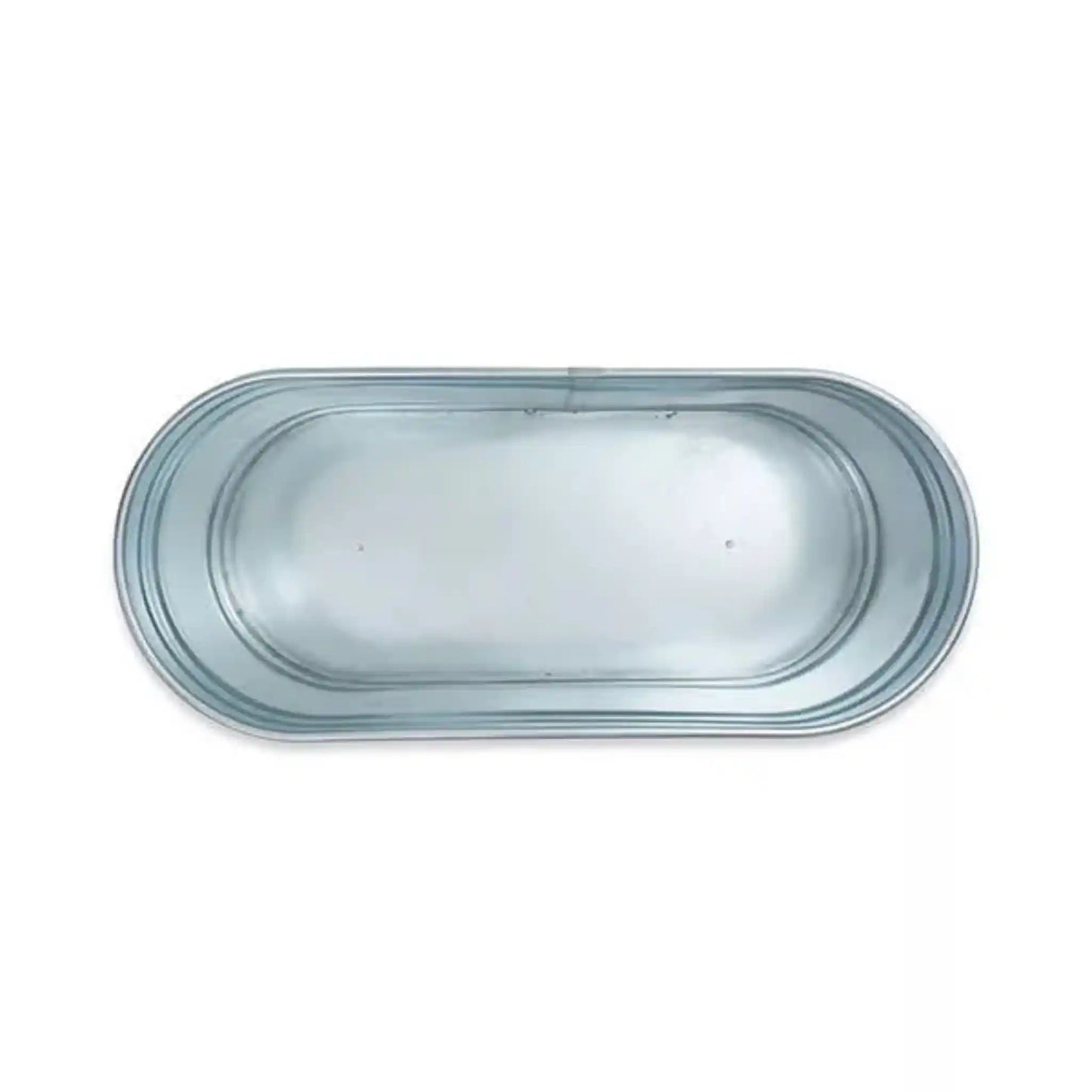 Aerial view of steel ice bath on white background
