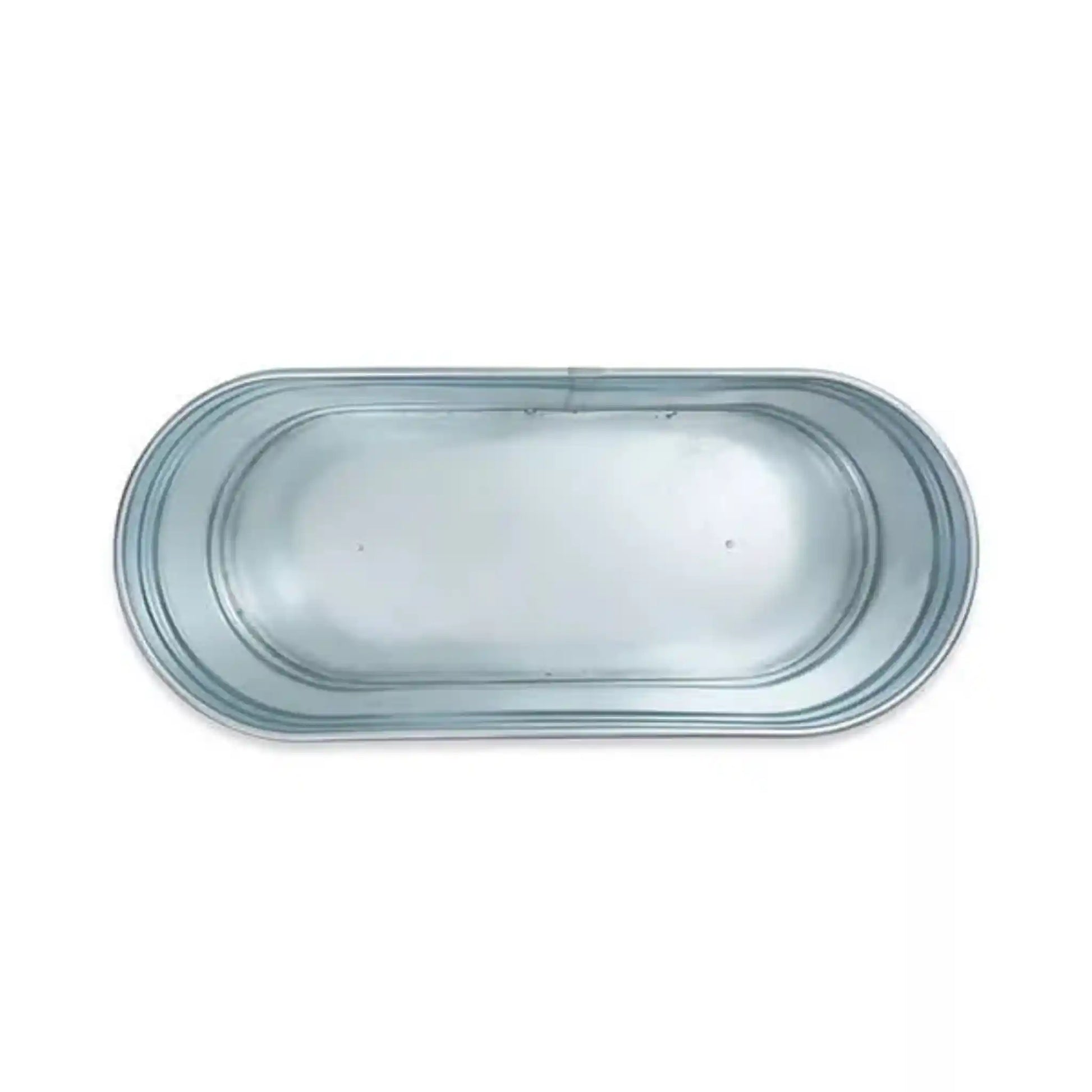 Aerial view of steel ice bath on white background
